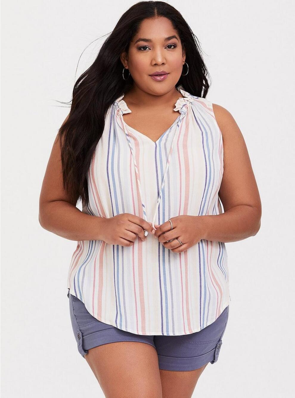 Torrid Ivory Stripe sleeveless pastel stripe summer blouse size 0
